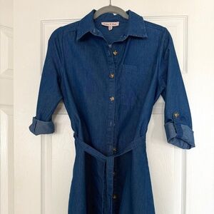 NEW - Women's Belted Button-Down Cotton Denim Style Shirt Dress - No Tags